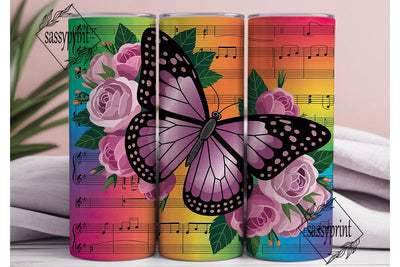 Butterfly Music Roses Tumbler Wrap Sublimation sassyprint 