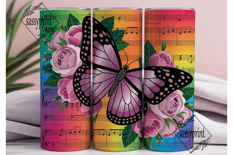 Butterfly Music Roses Tumbler Wrap Sublimation sassyprint 
