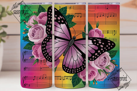 Butterfly Music Roses Tumbler Wrap Sublimation sassyprint 