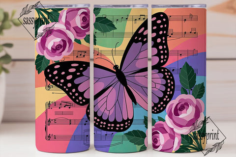 Butterfly Music Roses Tumbler Wrap Sublimation sassyprint 
