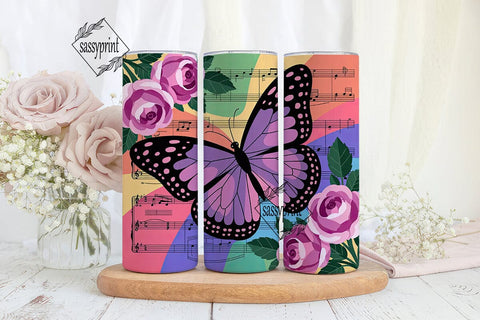Butterfly Music Roses Tumbler Wrap Sublimation sassyprint 