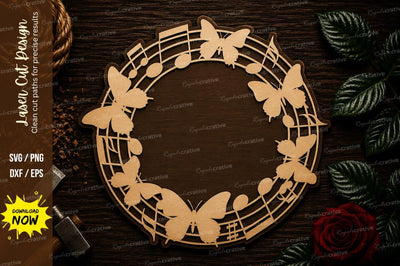 Butterfly Music Wreath Laser Cut SVG File SVG Regulrcrative 