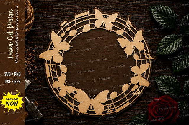 Butterfly Music Wreath Laser Cut SVG File SVG Regulrcrative 