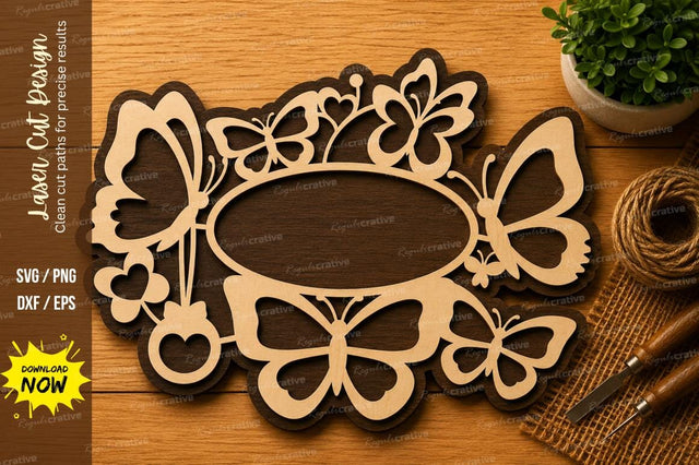 Butterfly Name Frame Laser Cut SVG File SVG Regulrcrative 