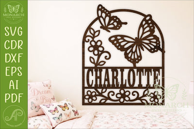 Butterfly Name Sign SVG | Floral Personalized Nursery Wall Art Laser Cut File SVG APInspireddesigns 