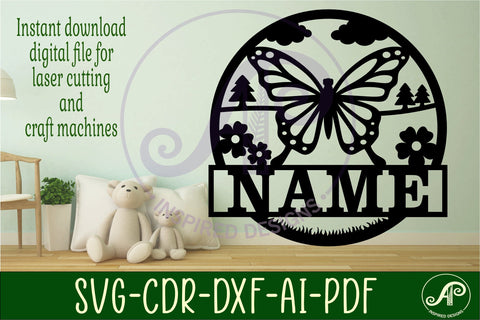 Butterfly name sign svg laser cut template SVG APInspireddesigns 