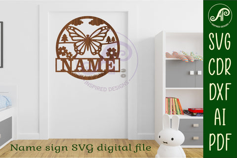 Butterfly name sign svg laser cut template SVG APInspireddesigns 