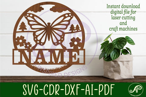 Butterfly name sign svg laser cut template SVG APInspireddesigns 