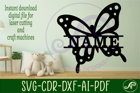 Butterfly Name sign svg laser cut template, wall art SVG APInspireddesigns 