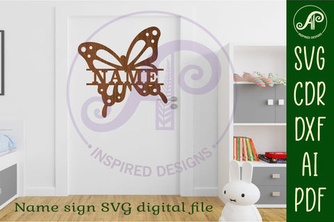 Butterfly Name sign svg laser cut template, wall art SVG APInspireddesigns 