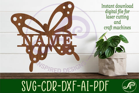 Butterfly Name sign svg laser cut template, wall art SVG APInspireddesigns 