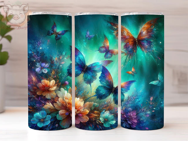 Butterfly Neon 20oz Tumbler Png, Straight & Tapered Tumbler Png, Butterfly Tumbler Png, Digital Download PNG Sublimation Lara' s Designs 