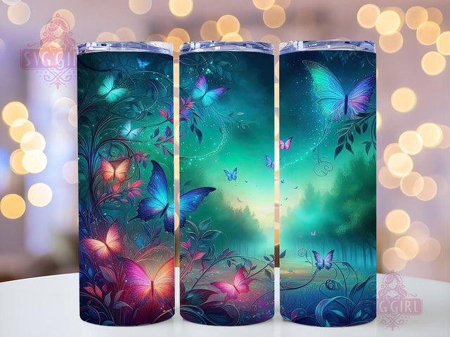 Butterfly Neon 20oz Tumbler Wrap Sublimation Design, Straight Tapered Tumbler Wrap, Butterfly Tumbler Png, Instant Digital Download Sublimation SvggirlplusArt 