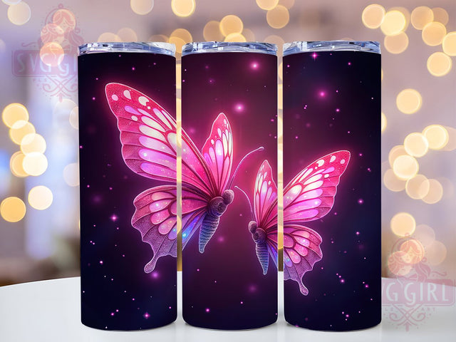 Butterfly Neon Pink 20oz Tumbler, Butterfly Design, Neon Pink Tumbler, Sublimation Wrap, 20oz Tumbler, Colorful Drinkware, Insect Gift, Bright Cup Sublimation SvggirlplusArt 