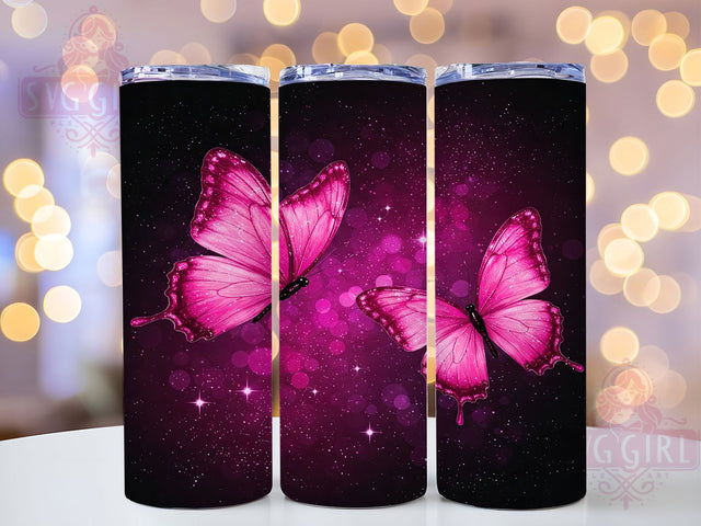 Butterfly Neon Pink 20oz Tumbler, Butterfly Design, Neon Pink Tumbler, Sublimation Wrap, 20oz Tumbler, Colorful Drinkware, Insect Gift, Bright Cup Sublimation SvggirlplusArt 