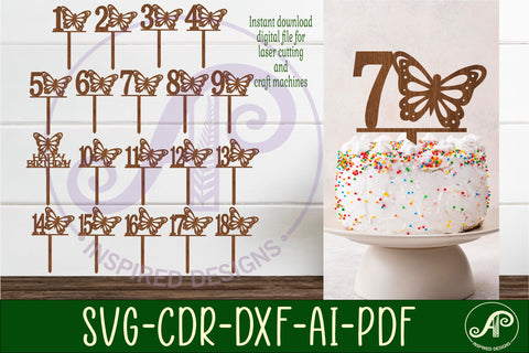 Butterfly number cake toppers, 19 designs SVG laser cut SVG APInspireddesigns 
