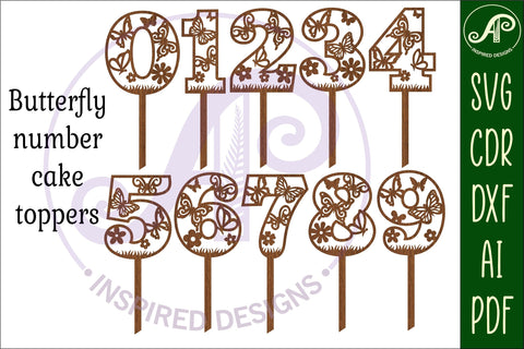 Butterfly number cake toppers SVG cut files SVG APInspireddesigns 