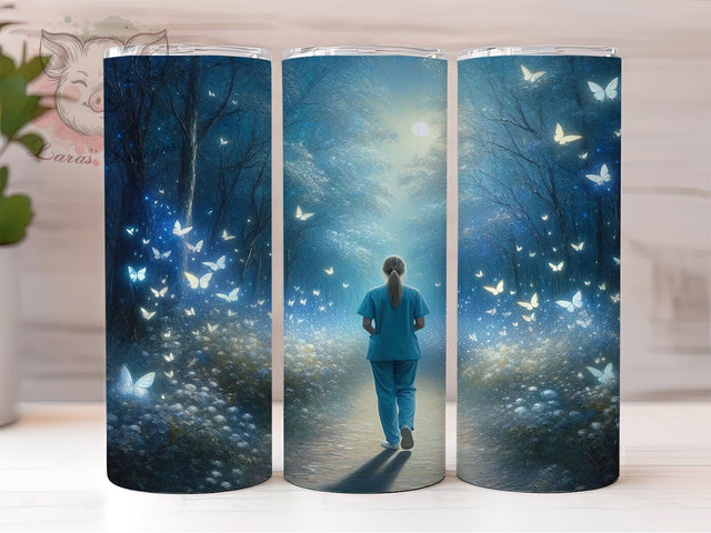 Butterfly Nurse Healthcare Tumbler Wrap, Blue Butterfly PNG, Medical Sublimation Design, 20oz Nurse Tumbler, Healthcare Worker Gift, Butterfly Nurse Wrap, RN Appreciation Design Sublimation Lara' s Designs 