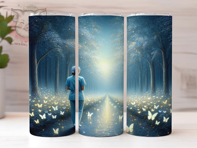 Butterfly Nurse Healthcare Tumbler Wrap, Blue Butterfly PNG, Medical Sublimation Design, 20oz Nurse Tumbler, Healthcare Worker Gift, Butterfly Nurse Wrap, RN Appreciation Design Sublimation Lara' s Designs 