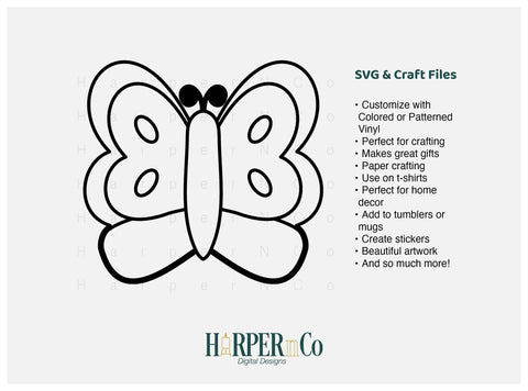 Butterfly Outline 3 SVG PNG Cut EPS File SVG HarperNCo 