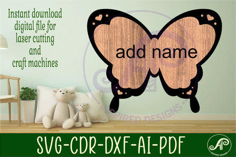 Butterfly outline design 1 two layer name sign SVG APInspireddesigns 