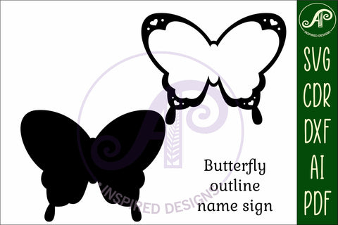 Butterfly outline design 1 two layer name sign SVG APInspireddesigns 