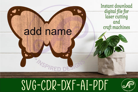Butterfly outline design 1 two layer name sign SVG APInspireddesigns 