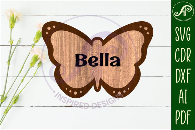 Butterfly outline design 2 two layer name sign SVG APInspireddesigns 
