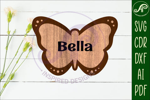 Butterfly outline design 2 two layer name sign SVG APInspireddesigns 