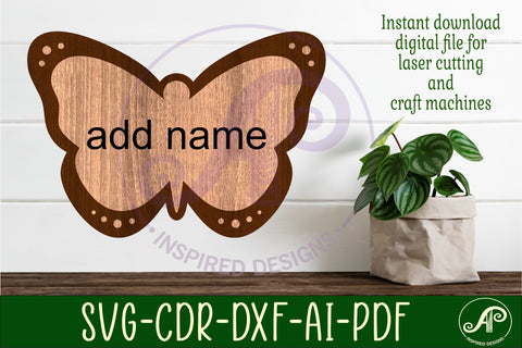 Butterfly outline design 2 two layer name sign SVG APInspireddesigns 