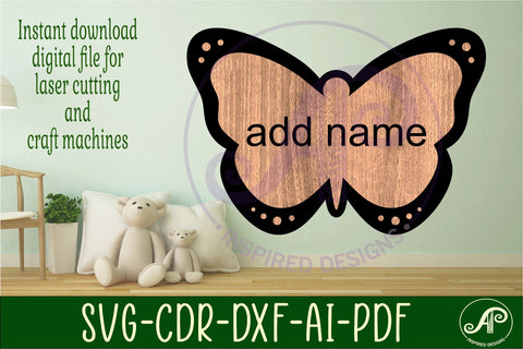 Butterfly outline design 2 two layer name sign SVG APInspireddesigns 