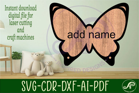 Butterfly outline design 3 two layer name sign SVG APInspireddesigns 