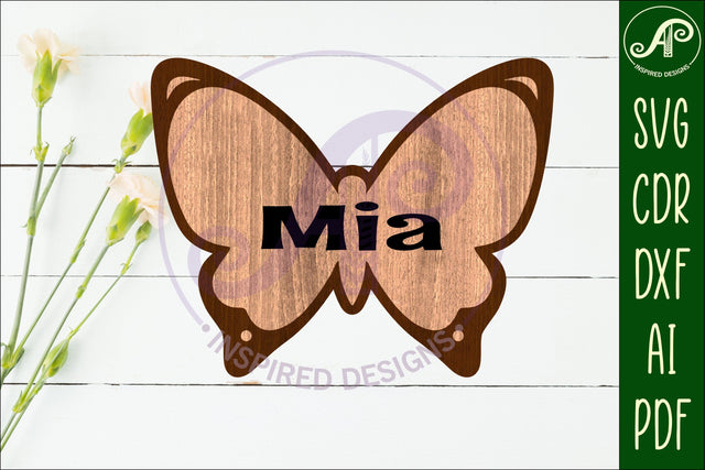 Butterfly outline design 3 two layer name sign SVG APInspireddesigns 
