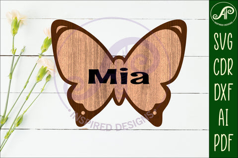 Butterfly outline design 3 two layer name sign SVG APInspireddesigns 