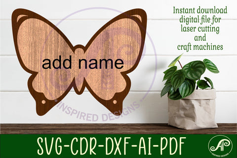 Butterfly outline design 3 two layer name sign SVG APInspireddesigns 