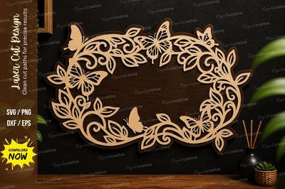 Butterfly Oval Frame Laser Cut SVG Regulrcrative 