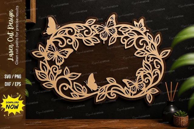 Butterfly Oval Frame Laser Cut SVG Regulrcrative 