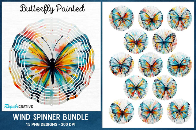 Butterfly Painted Wind Spinner Sublimation Designs Bundle Sublimation Regulrcrative 