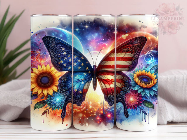 Butterfly Patriotic 20oz Tumbler Wrap PNG, 4th of July Tumbler Png, Straight & Tapered Tumbler Wrap, Instant Digital Download Sublimation Li Zamperini 