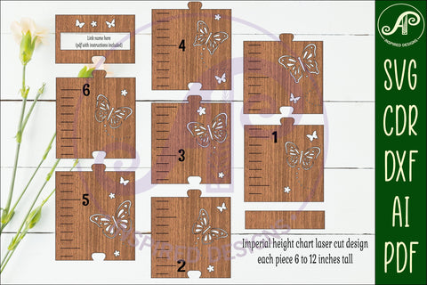 Butterfly personalized kids height chart in imperial SVG APInspireddesigns 