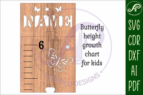Butterfly personalized kids height chart in imperial SVG APInspireddesigns 