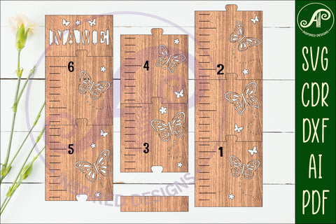 Butterfly personalized kids height chart in imperial SVG APInspireddesigns 