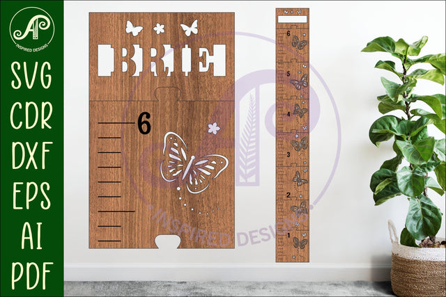 Butterfly personalized kids height chart in imperial SVG APInspireddesigns 
