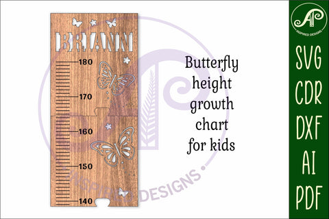 Butterfly personalized kids height chart in metric measure SVG APInspireddesigns 