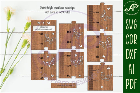 Butterfly personalized kids height chart in metric measure SVG APInspireddesigns 