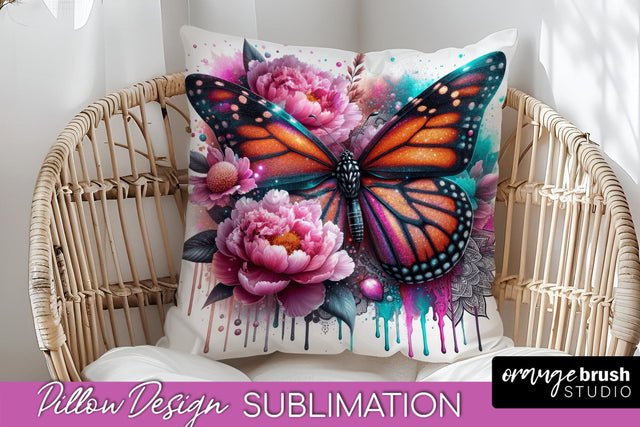 Butterfly Pillow Cover - Flowers Pillow Sublimation Sublimation OrangeBrushStudio 