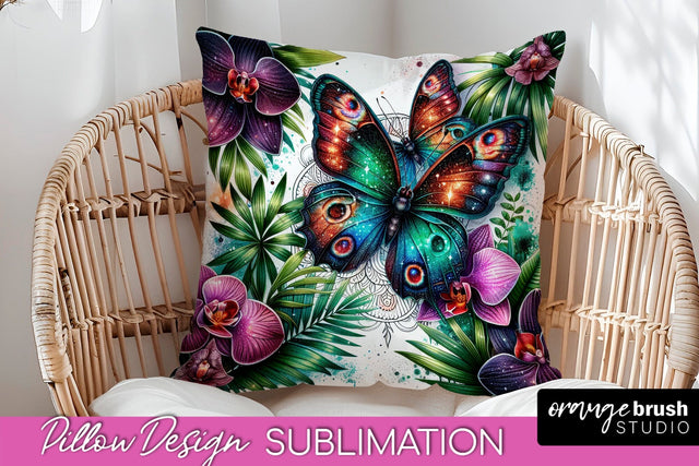 Butterfly Pillow Cover - Flowers Pillow Sublimation Sublimation OrangeBrushStudio 