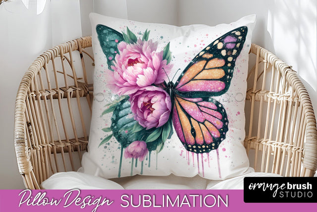 Butterfly Pillow Cover - Flowers Pillow Sublimation Sublimation OrangeBrushStudio 