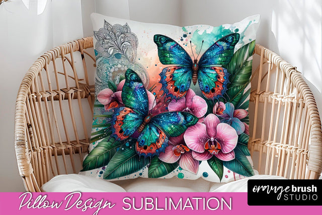 Butterfly Pillow Cover - Flowers Pillow Sublimation Sublimation OrangeBrushStudio 