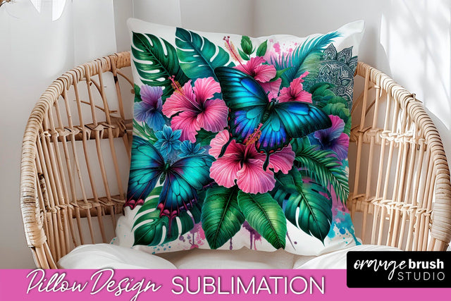 Butterfly Pillow Cover - Flowers Pillow Sublimation Sublimation OrangeBrushStudio 